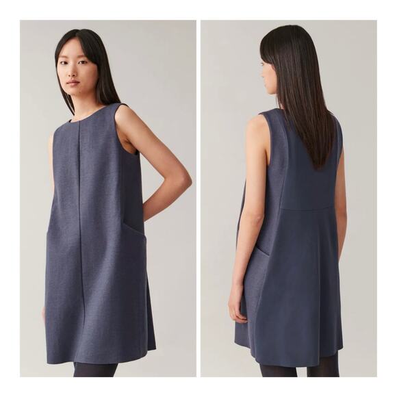 NWT COS Wool-Blend Mixed Media A-Line Minimalist Jumper Shift Dress Pocket Large - Picture 1 of 13